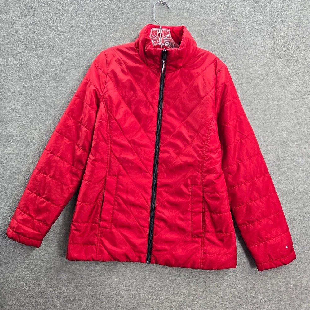Tommy Hilfiger Women Jacket Medium Redโ Quilted 3 In 1 All Weather System Jacket